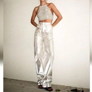 NWT Zara viral silver boyfriend jeans